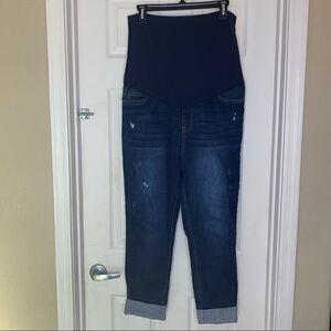 Enjean Maternity Jeans Size XL Distressed, Rolled Cuff, Full Belly Panel